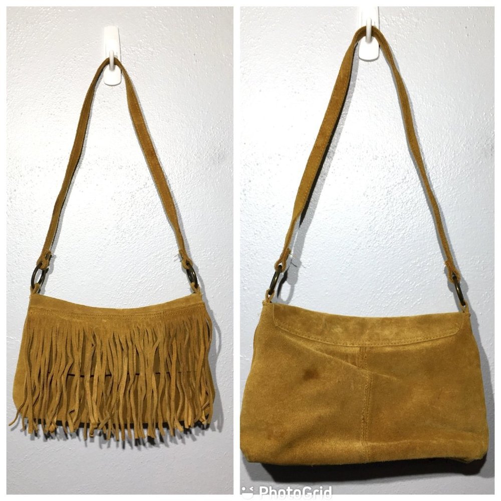 Boho Fringe Leather Purse, Suede Leather Bag with Fringe, Hippie Bag - Picture 1 of 12